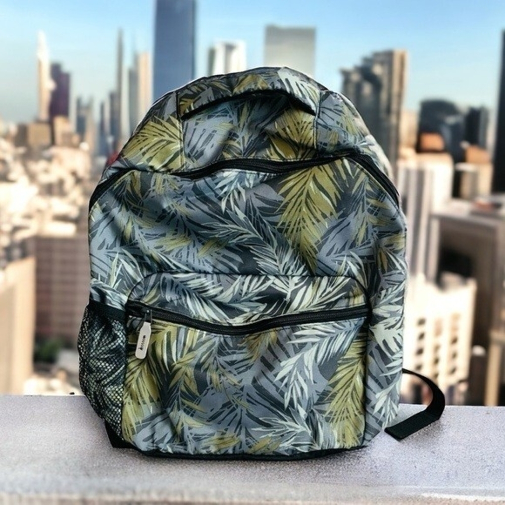 Unisex Tropical Leaves Canvas Backpack Laptop Travel Daypack Excellent - Picture 2 of 7